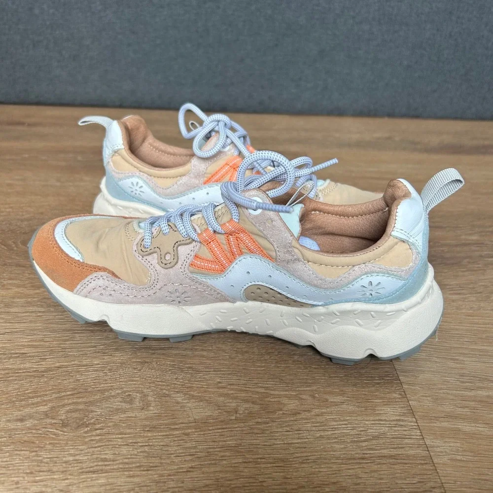 Flower Mountain Yamano 3 Womens Sneakers Tan Orange Blue Barely Worn